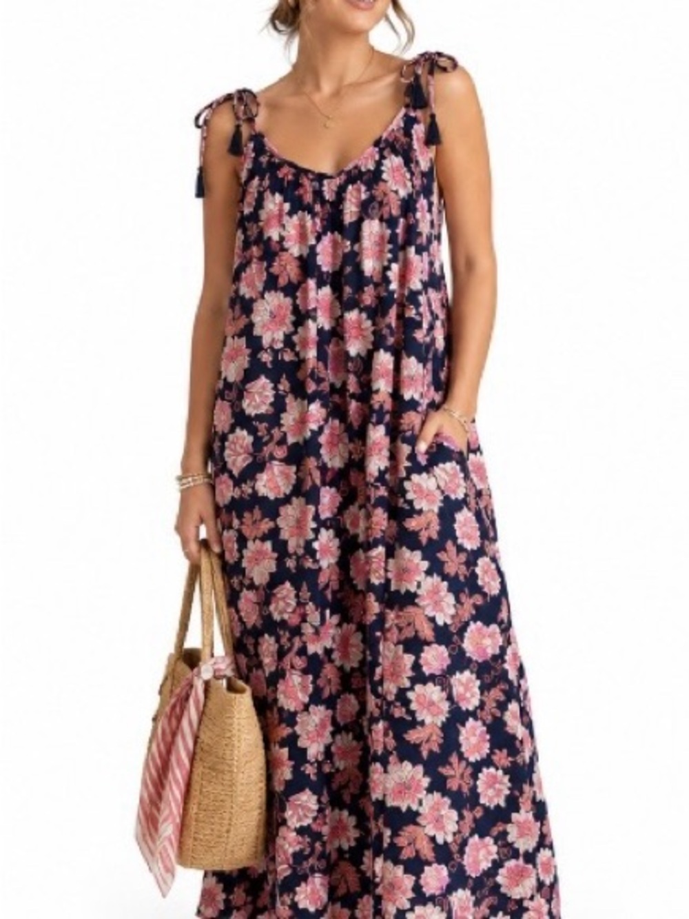 Old Navy Black and Pink/Coral Floral Sun Dress size XS/S